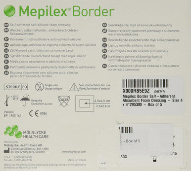 Mepilex Border Self-Adhesive Foam Dressings 4"x4", Box of 5