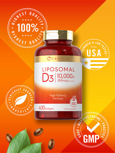 Carlyle Vitamin D3 Liposomal | 10,000 Iu | 400 Softgels | Non-Gmo And Gluten Free Formula | High Potency Vitamin D Supplement