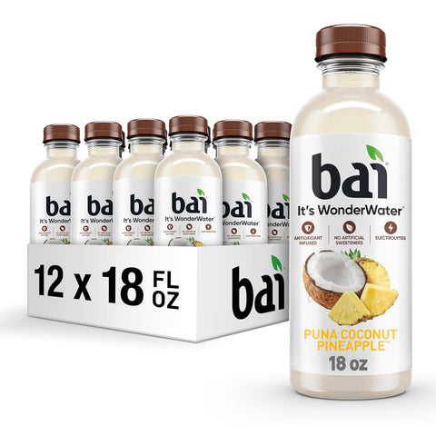 Bai Antioxidant Infused Water Beverage, Molokai Coconut, with Vitamin C and No Artificial Sweeteners, 18 Fluid Ounce Bottle, 12 Pack