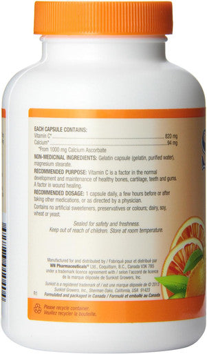 Sunkist Non-Acidic Calcium Ascorbate Vitamin C Capsule, 1000mg