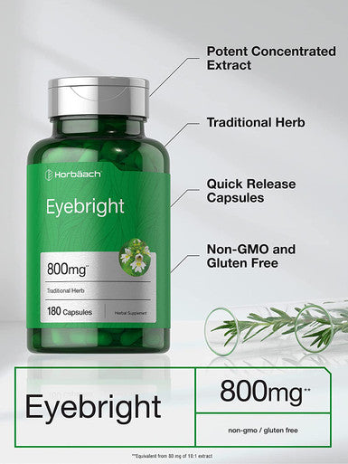 Eyebright Supplement | Herb Capsules | 800mg | 180 Count | Non-GMO, Gluten Free Supplement | by Horbaach