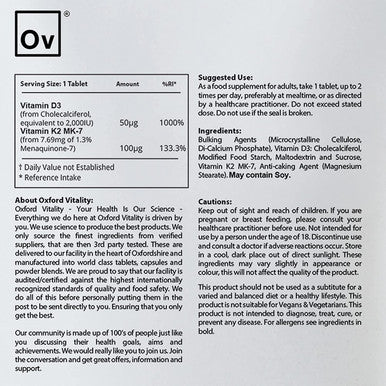 Ov Oxford Vitality Vitamin D3 2000IU and Vitamin K2-MK7 100mcg (500)