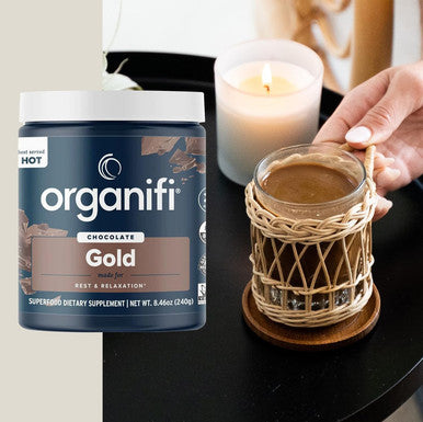 Organifi - Gold Chocolate - Superfood Supplement Powder - 20 Day Supply - Supports Restful Sleep, Immune Health And Recovery - Cocoa, Organic Turmeric And Reishi Mushroom Infused Golden Milk Drink Mix