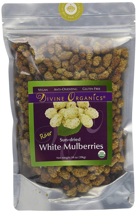 (32oz) Raw Organic White Mulberries Sun Dried Mulberry - Divine Organics Gluten Free Vegan Supplement