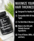 Hair Thickness Maximizer 11-In-1 Vegan Hair Growth Vitamins With Biotin 5000Mcg Pumpkin Seed Saw Palmetto & Bamboo Extract Hair Strengthening Supplement - Hair Vitamins For Thicker Hair Growth
