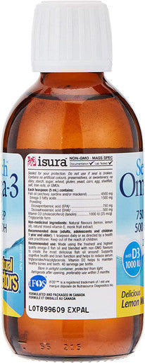 SeaRich Omega3 750mg EPA / 500mg DHA w/VIT D3 1000IU Lemon Meringue Natural Factors 6.76 Liquid