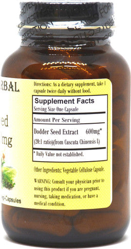Barlowe's Herbal Elixirs Dodder Seed Extract 20:1 (Tu Si Zi) - 60 600mg VegiCaps - Stearate Free, Bottled in Glass!