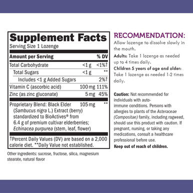 Nature's Way Sambucus Immune Elderberry Lozenges with Echinacea, Zinc, and Vitamin C, 30 Count
