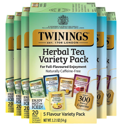 Twinings Lemon & Ginger, Caffeine-Free Herbal Tea Bags, 100 CT Box (1 Pack) | Spicy & Tangy, Ginger, Lemon Peel, Lemongrass, Blackberry Leaves, Soothe Digestion, 100 Foil Lined Individually Wrapped Bags