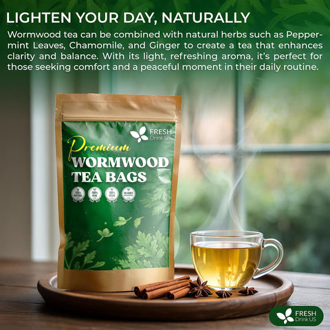FreshDrinkUS, Premium 50 Mulberry Leaf Tea Bags, 100% Natural & Pure from Mulberry Leaves. Herbal Tea. Made with Natural Material Tea Bags. No Sugar, No Caffeine, No Gluten, Vegan.