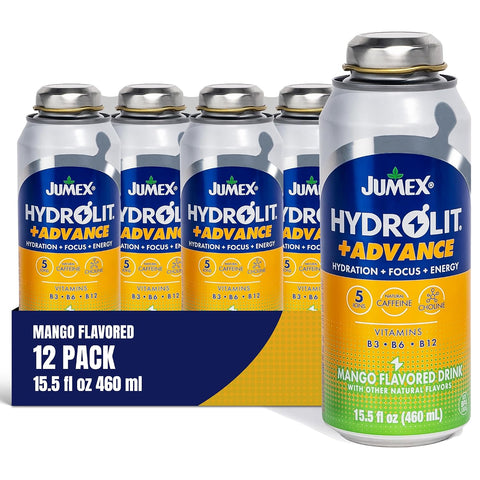 Jumex Hydrolit +Advance Hydration Energy Drinks - 90 Calorie Orange Sports Drinks - Non Carbonated Electrolyte & Vitamin Water with Ions, Choline, B3, B6, B12 & Natural Caffeine - 15.5oz, 12 Pack