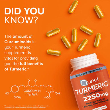 Turmeric Curcumin with Black Pepper Qunol 2250mg Turmeric Extract with 95 Curcuminoids Extra Strength Supplement Enhanced Absorption Supports Healthy Inflammation Response 90 Vegetarian Capsules