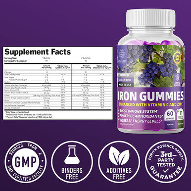 2Pack N1N Premium Iron Gummies with Multivitamins for Kids and Adults 11 Powerful Ingredients All Natural Iron Supplement to Boost EnergyImmunity Brain Functions 120 Gummies