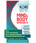 Kori Krill Kori Mind & Body Omega-3 Oil Omega 3, Brain Supplements for Memory and Focus, Lutein, Zeaxanthin, B12, Tumeric Curcumin, 60 Softgels