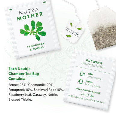 Nutra Tea NUTRAMOTHER - Lactation Support Tea | Breastfeeding Tea - Lactation Tea For Increased Breast Milk - Includes Fenugreek Fennel and Raspberry Leaf - 20 Enveloped Tea Bags - by - Herbal Tea