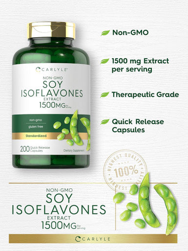Carlyle Soy Isoflavones for Women and Men 1500mg | 200 Capsules | Non-GMO Gluten Extract Supplement