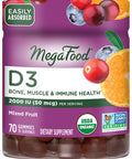 MegaFood Vitamin D3 Gummies 2000 Iu (50 Mcg) - Vitamin D Gummies Mixed Fruit Flavor Bone Muscle & Immune Support Supplement Vegetarian Gluten-Free Usda Organic 70 Gummies 35 Servings