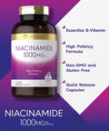 Carlyle Niacinamide 1000 mg | 400 Capsules | High Potency Formula | Non-GMO Gluten Supplement