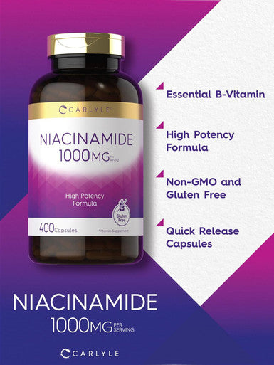 Carlyle Niacinamide 1000 mg | 400 Capsules | High Potency Formula | Non-GMO Gluten Supplement