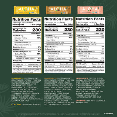 ALOHA Organic Plant Based Protein Bars - Sampler Pack 2nd Edition - 12 Bars Vegan Low Sugar Gluten-Free Paleo Low Carb Non-GMO No Stevia No Erythritol