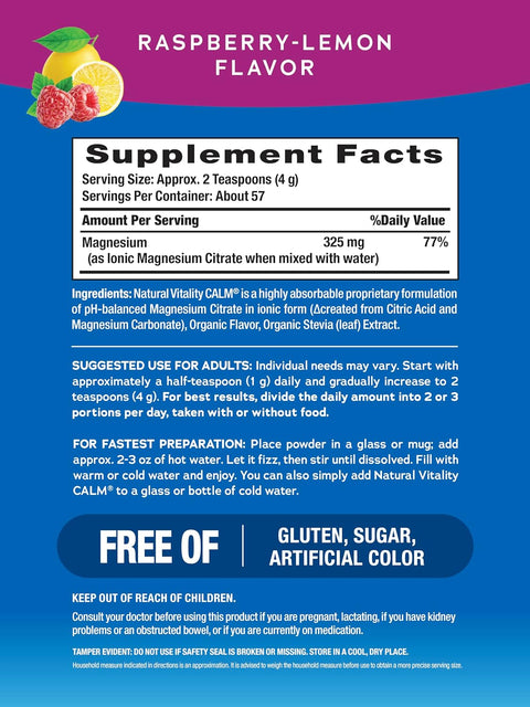 NATURAL VITALITY Raspberry Lemon Calm Magnesium Drink Mix 8 OZ