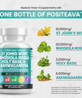 Clean Nutraceuticals St Johns Wort 10000Mg Rhodiola Rosea 20000Mg Holy Basil 3000Mg Ashwagandha 6000Mg - Mood Support For Women