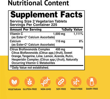 American Health Ester-C with Citrus Bioflavonoids Vegetarian Tablets - Gentle On Stomach, Non-Acidic Vitamin C - 500 mg, 450 Count