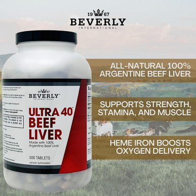 Beverly International Ultra 40 Grass Fed Desiccated Beef Liver 500 Tablets Golden era Secret for Boosting Muscle Growth Stamina and Performance Naturally Break Through Those Sticking Points Endurance