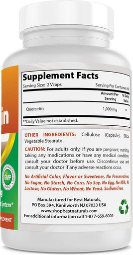 Best Naturals Quercetin 1000 mg/Serving 120 Veggie Capsules (120 Count (Pack of 1))