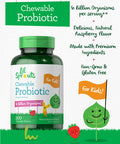 Probiotics For Kids | 200 Chewable Tablets | 6 Billion Cfus | Natural Raspberry Flavor | Non-Gmo, Gluten Free Probiotics For Chil