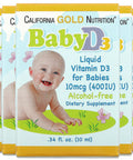 Baby Vitamin D3 By California Gold Nutrition - Liquid D3 Supplement For Babies, Vegetarian Friendly - Developmental Support - Alcohol & Gluten Free, Non-Gmo - 10 Mcg (400 Iu) - 0.34 Fl Oz (10 Ml), 5