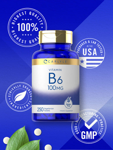 Carlyle Vitamin B6 100Mg | 250 Tablets | Vegetarian, Non-Gmo, Gluten Free