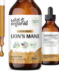 Wild & Organic Lion'S Mane Tincture - Brain Supplements For Focus - Lions Mane Liquid For Brain - Lion'S Mane Mushroom Supplement - Mushroom Drops For Brain Health Support - Lions Mane Supplement 4 Oz