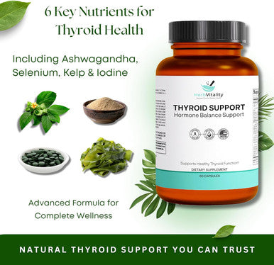 Thyroid Support Supplement With Iodine, Kelp, Ashwagandha, Selenium & Zinc - Supports Energy, Metabolism & Thyroid Health - L-Tyrosine, Schisandra & Bladderwrack - 60 Capsules