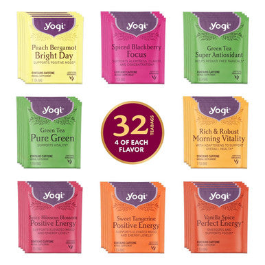 Yogi Organic Tea Energy Sampler Box - 8 Favorite Black & Green Teas (32 Tea Bags) - Assorted Delicious Wellness Teas - Contains Caffeine - Tea Set & Variety Pack Sampler