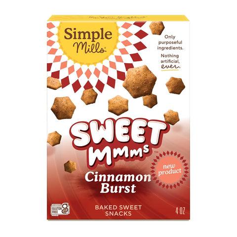Simple Mills Cinnamon Burst Sweet Mmms Baked Sweet Snacks, Bite-Sized Gluten Free Cinnamon Snacks Sweetened with Coconut Sugar, Light and Airy Crispy Texture, 1 Pack, 4 oz