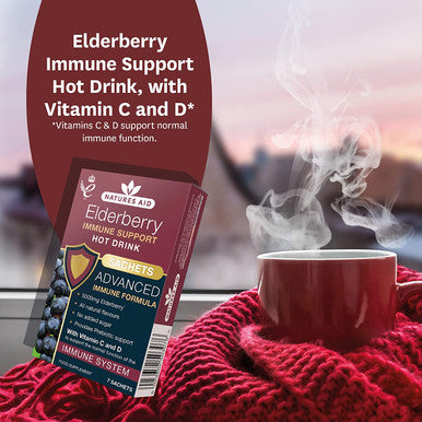 Natures Aid Elderberry Immune Support Hot Drink with Vitamins C & D 7 Sachets
