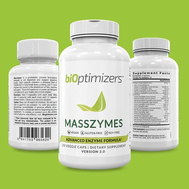 BiOptimizers - MassZymes 3.0 with AstraZyme - Digestive Enzyme Supplement for Better Absorption - Relief from Bloating, Constipation, and Gas - Contains Lipase, Amylase, and Bromelain, 250 Capsules