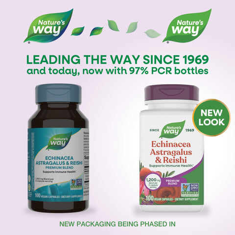 Nature'S Way Echinacea Astragalus & Reishi Premium Blend Supports Immune Health 1200 Mg Per 3-Capsule Serving Non-Gmo Project Verified 100 Vegan Capsules (Packaging May Vary)