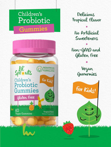 Carlyle Children's Probiotic | 60 Gummies | Tropical Flavor | Vegan Non-GMO & Gluten Supplement | by Lil' Sprouts