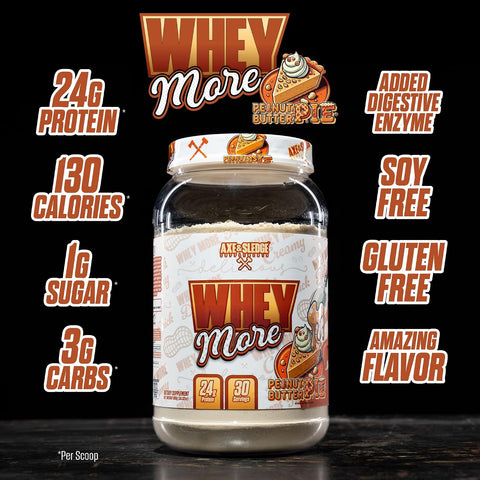Axe & Sledge Whey More Premium Protein Blend 24G Protein Whey Concentrate & Isolate Prebiotic Fiber For Enhanced Absorption Creamy Delicious Versatile 30 Servings Peanut Butter Pie