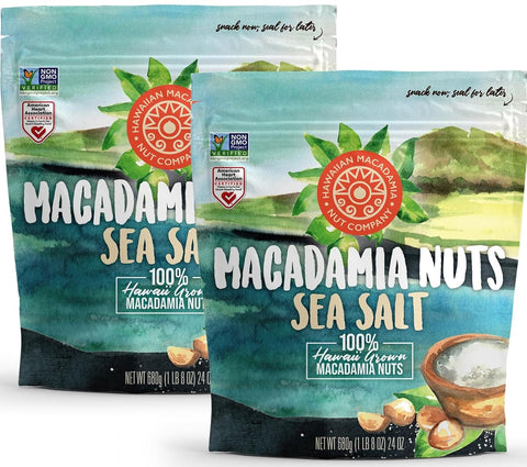 Hawaiian Macadamia Nut Company Dry Roasted Macadamia Nuts with Sea Salt 24 Oz, Source of Fiber, Gluten-Free and Certified Non-GMO, Premium Quality, Crunchy and Delicious