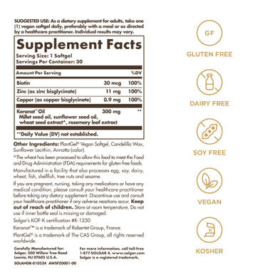 Solgar Hair Growth Age Defying Nutrition For Men & Women 30 Servings