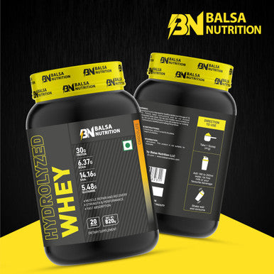 Balsa Nutrition Hydrolyzed Whey Protein Powder 820g, 30 Grams of Protein for Muscle Support & Recovery, 100% Hydrolyzed Whey Protein Isolate with Amino Acids | Chocolate Flavour, 20 Servings