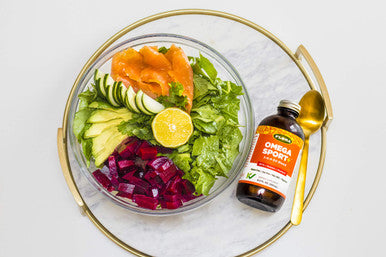 Flora Omega Sport 369 Oil Blend MCTs Turmeric Vitamin D Vegetarian Alternative to Fish Oil Supports Joint Health Antiinflammatory Soy Free Vegetarian Omega Oil 17fl. oz. Glass Bottle