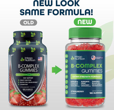 Vitamin B Complex Gummies For Adults, B Complex Vitamin Supplement For Women And Men, B Vitamins Complex Gummies For Energy And Brain Health, Natural Strawberry Flavor, 180 Count
