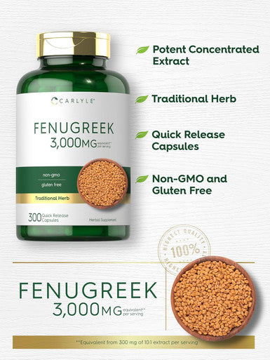 Carlyle Fenugreek Capsules | 300 Count | Non-GMO & Gluten Extract | Fenugreek Seeds