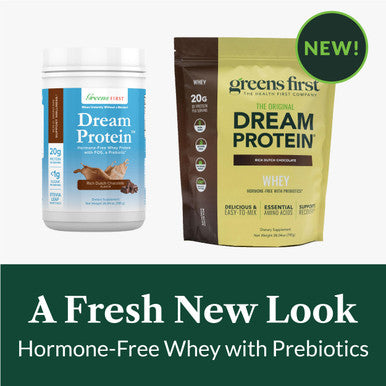 Greens First Dream Protein Powder Whey 20g Protein Per Serving Hormone Free with Prebiotics NonGMO No Artificial Sweeteners MSG Aspartame (Rich Dutch Chocolate 28.04 oz)