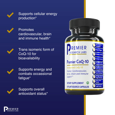 Premier Research Labs Coq-10 Premier - Heart, Nerve, Brain & Immune Support - Q-10 Blend With Rice Protein, Carrot & Red Algae