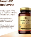Solgar Vitamin B2 (Riboflavin) 100Mg 100 Vegetable Capsules Energy Metabolism Healthy Nervous System NonGmo Vegan Gluten Dairy Kosher 100 Servings